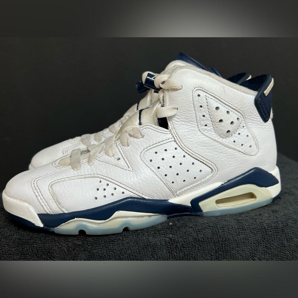 Air Jordan 6 Retro Midnight Navy White Leather Shoes 5.5Y Women 7 384665-141